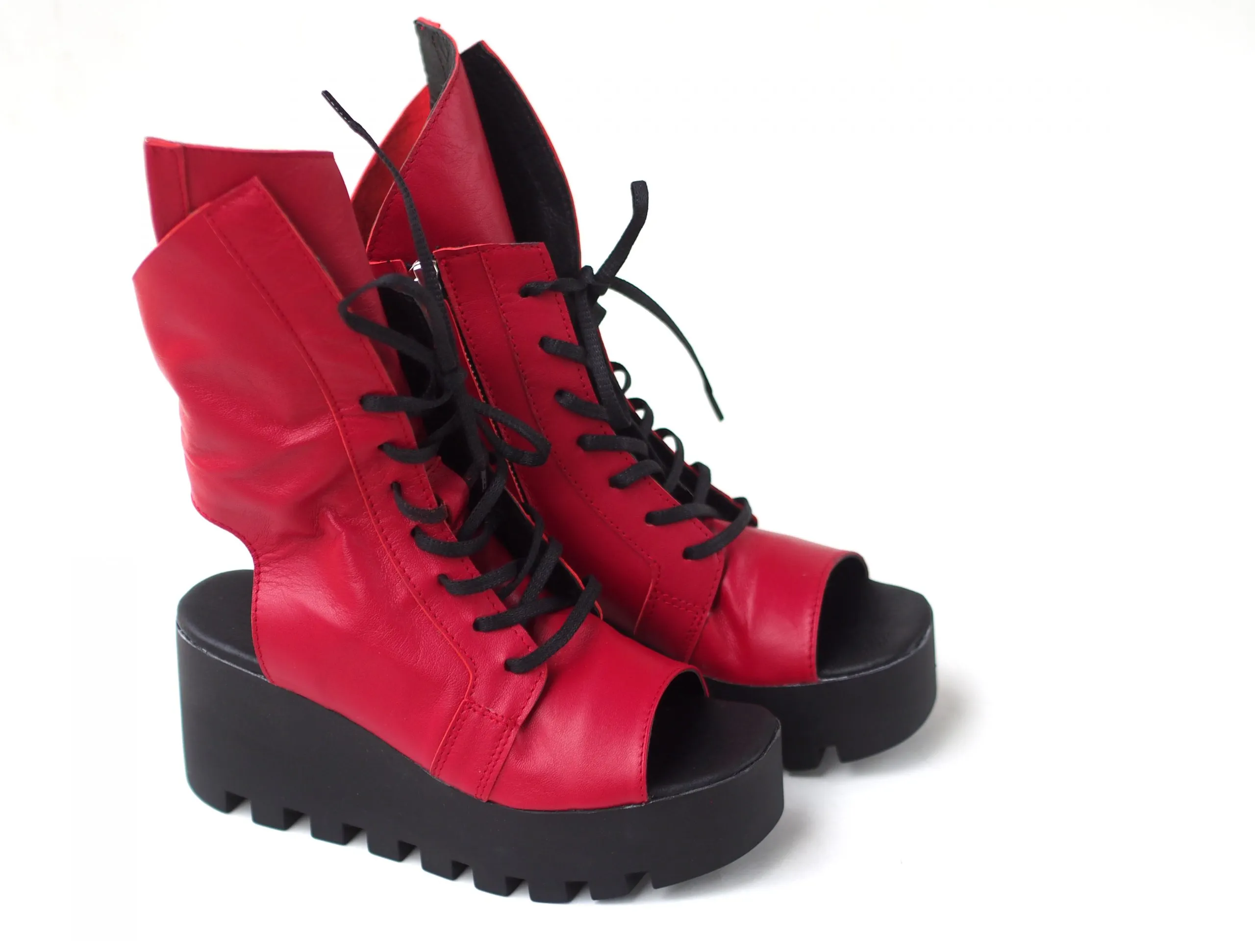 Genuine leather summer boots/RED SUMMER BOOTS/must have wedges