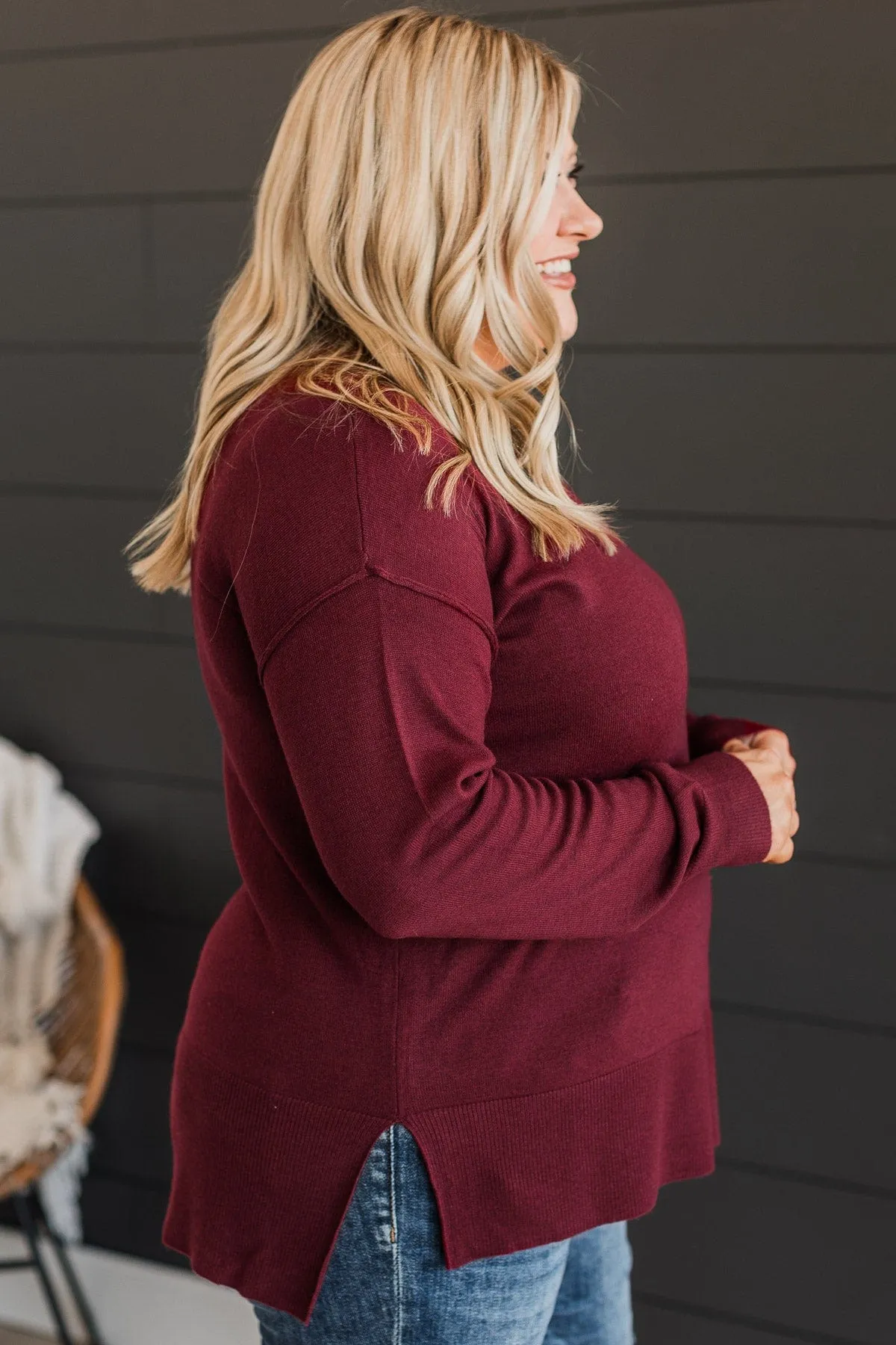 Go For It Knit Sweater- Burgundy