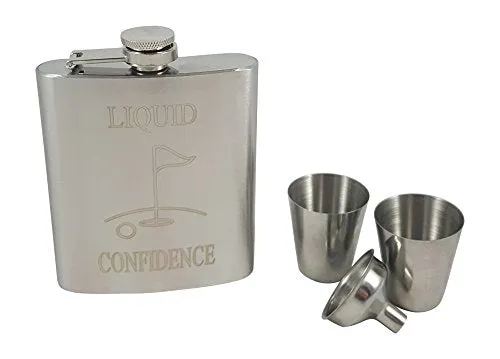 Golf Flask Gift Set - 7 oz Flask Engraved with Liquid Confidence