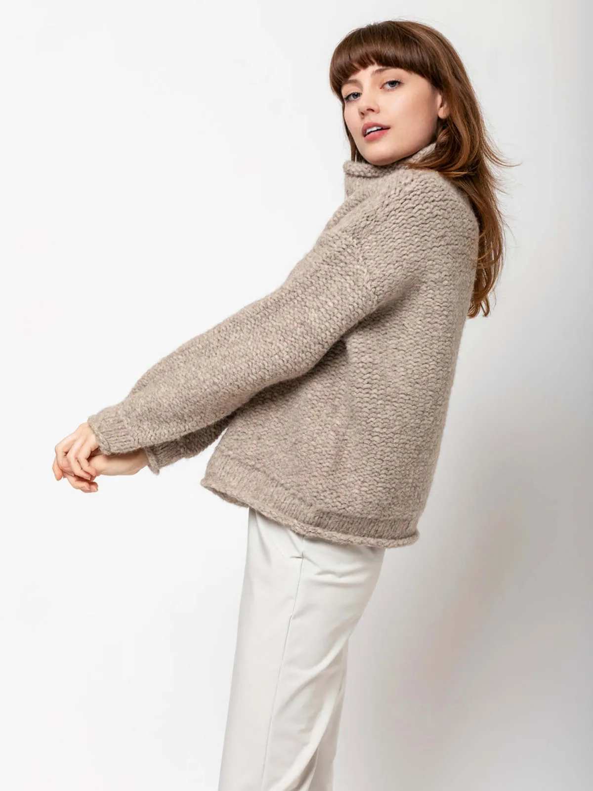 Handknit Purl Rollneck Sweater - Dust