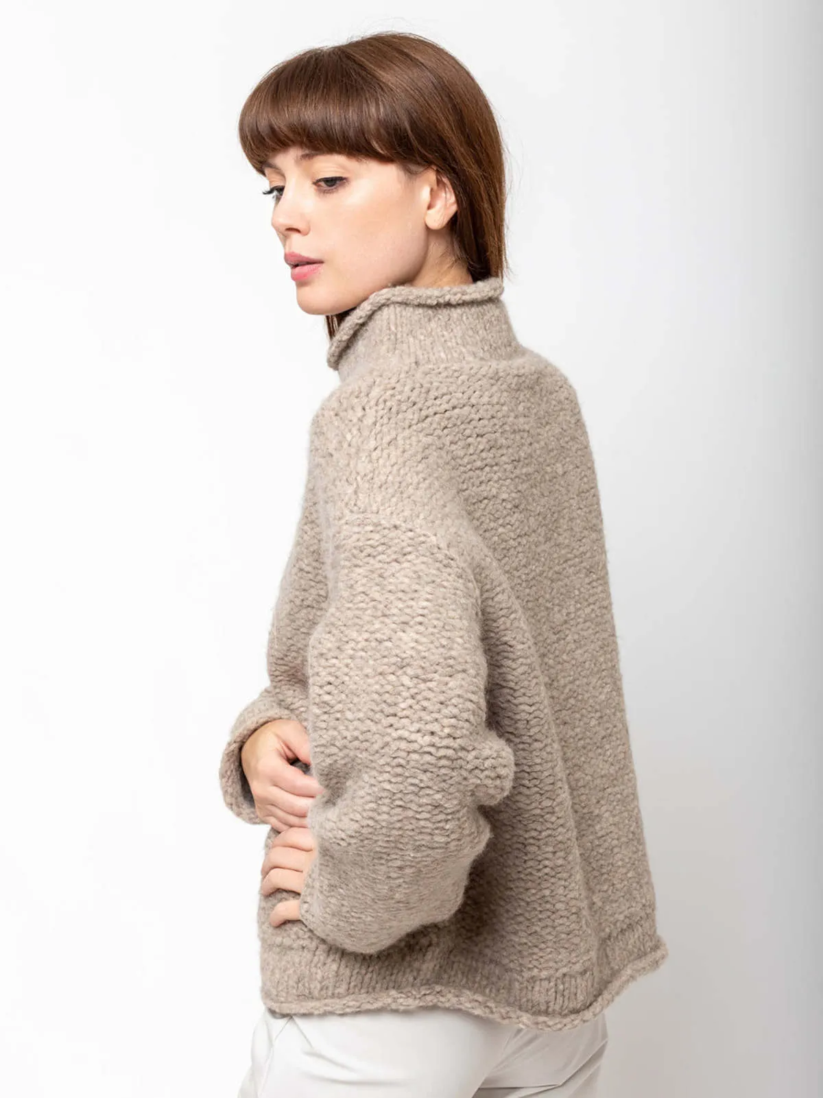 Handknit Purl Rollneck Sweater - Dust