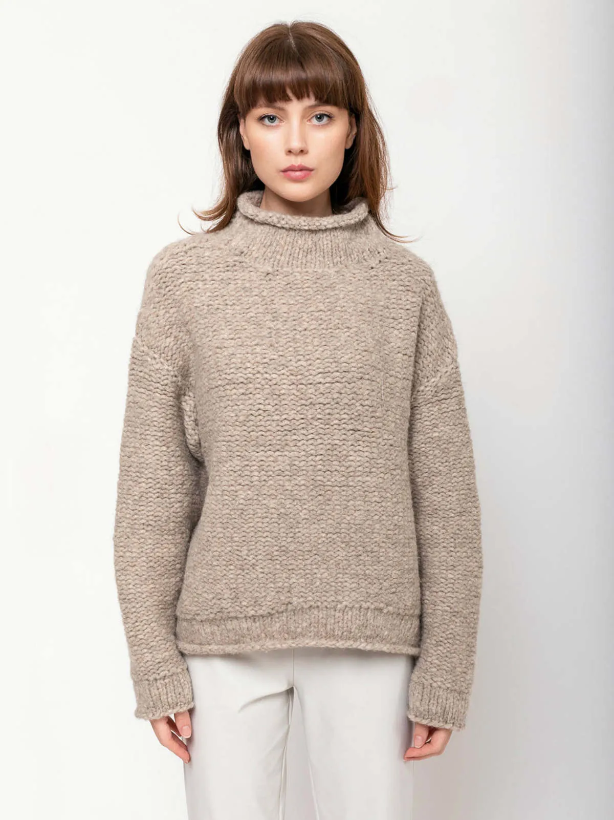 Handknit Purl Rollneck Sweater - Dust