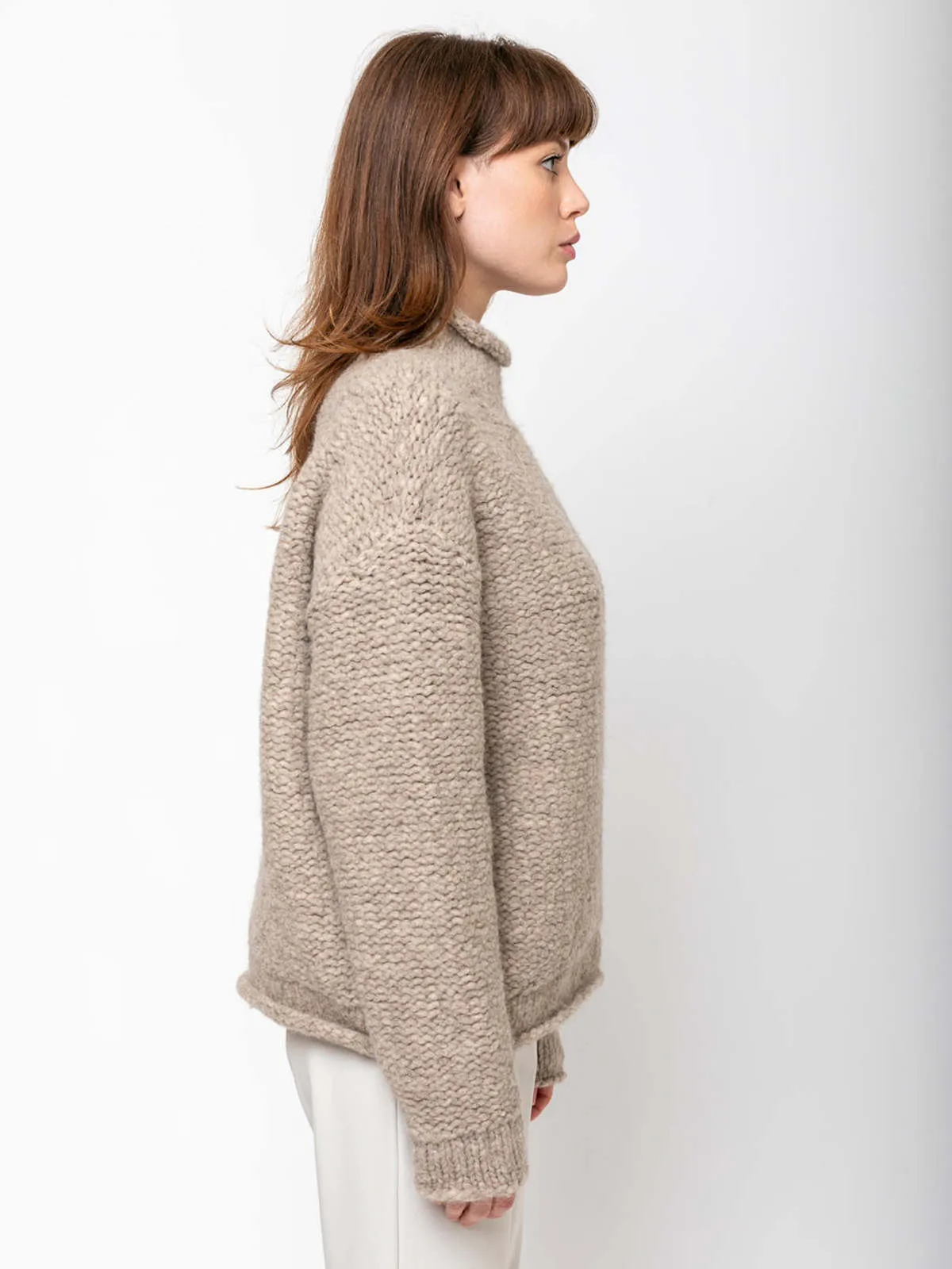 Handknit Purl Rollneck Sweater - Dust