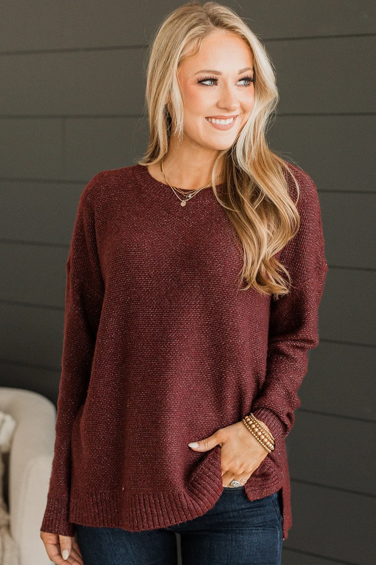 Hello Darling Knit Sweater- Dark Burgundy