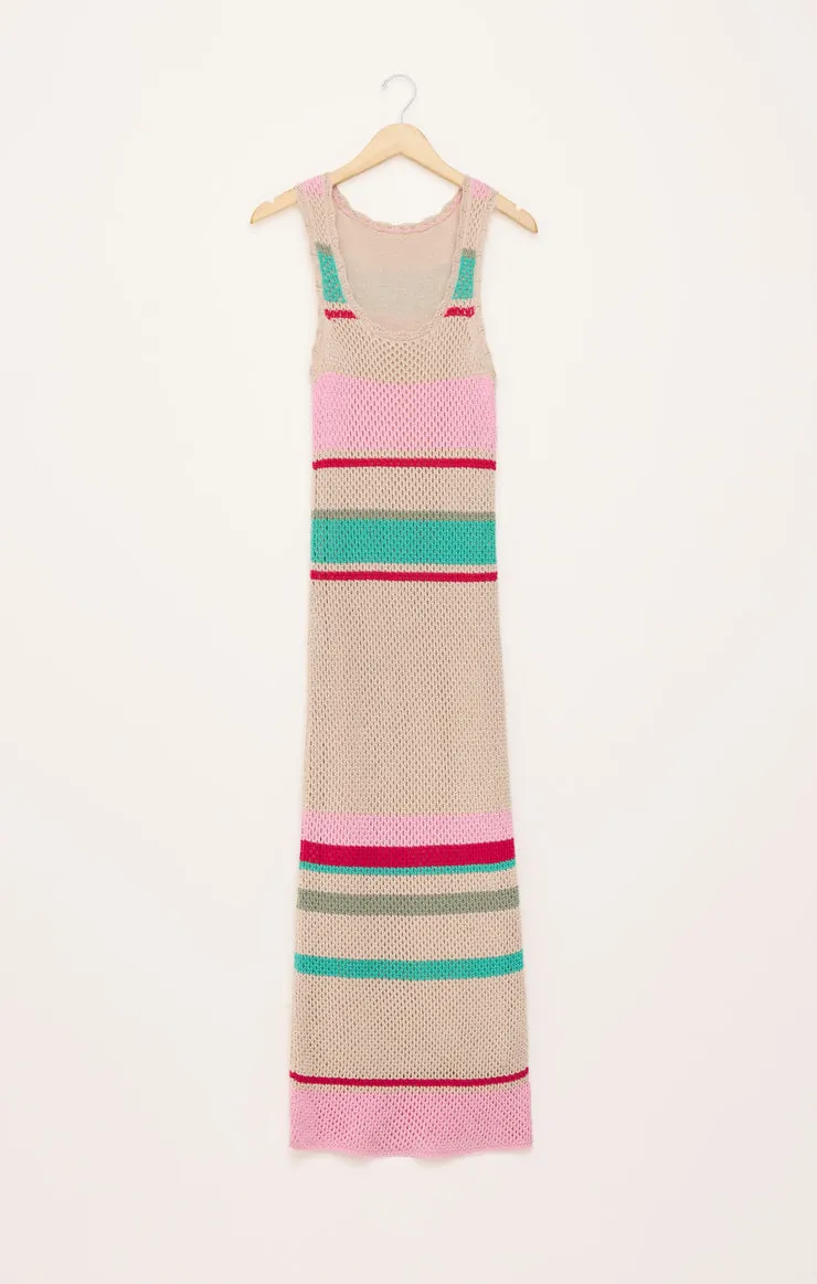 Ibiza Stripe Crochet Sweater Maxi Dress