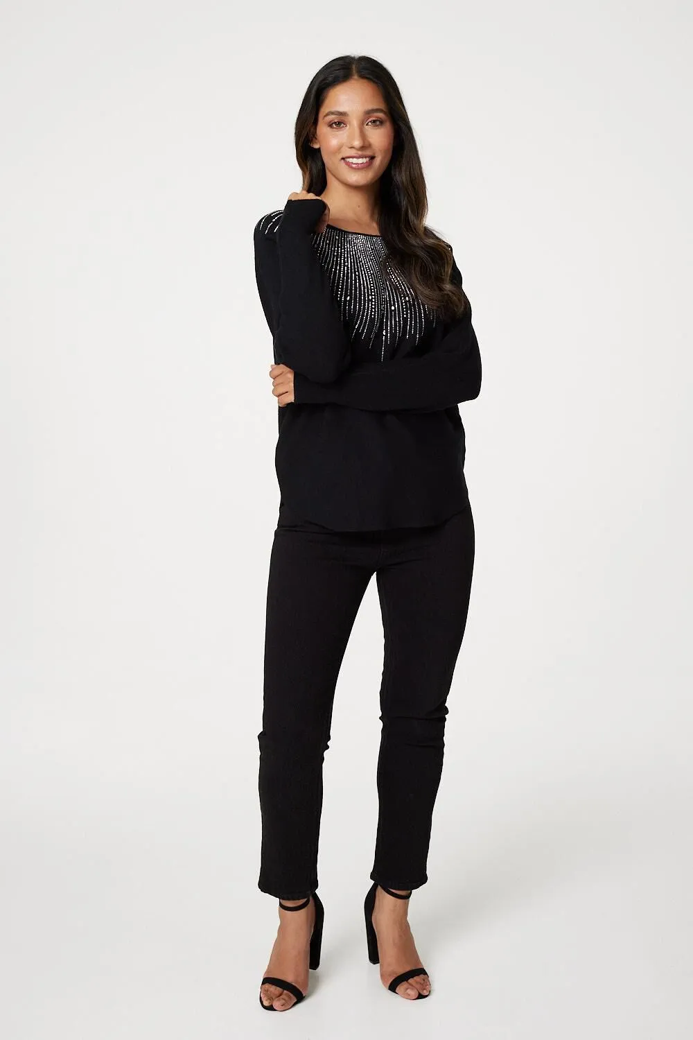 Izabel London - Embellished Front Knit Jumper