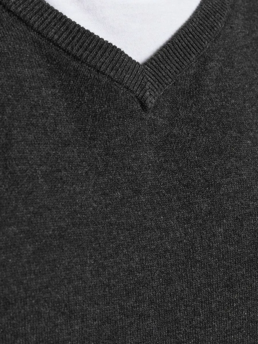 Jack & Jones Basic Knit V-Neck Jumper Dark Grey Melange