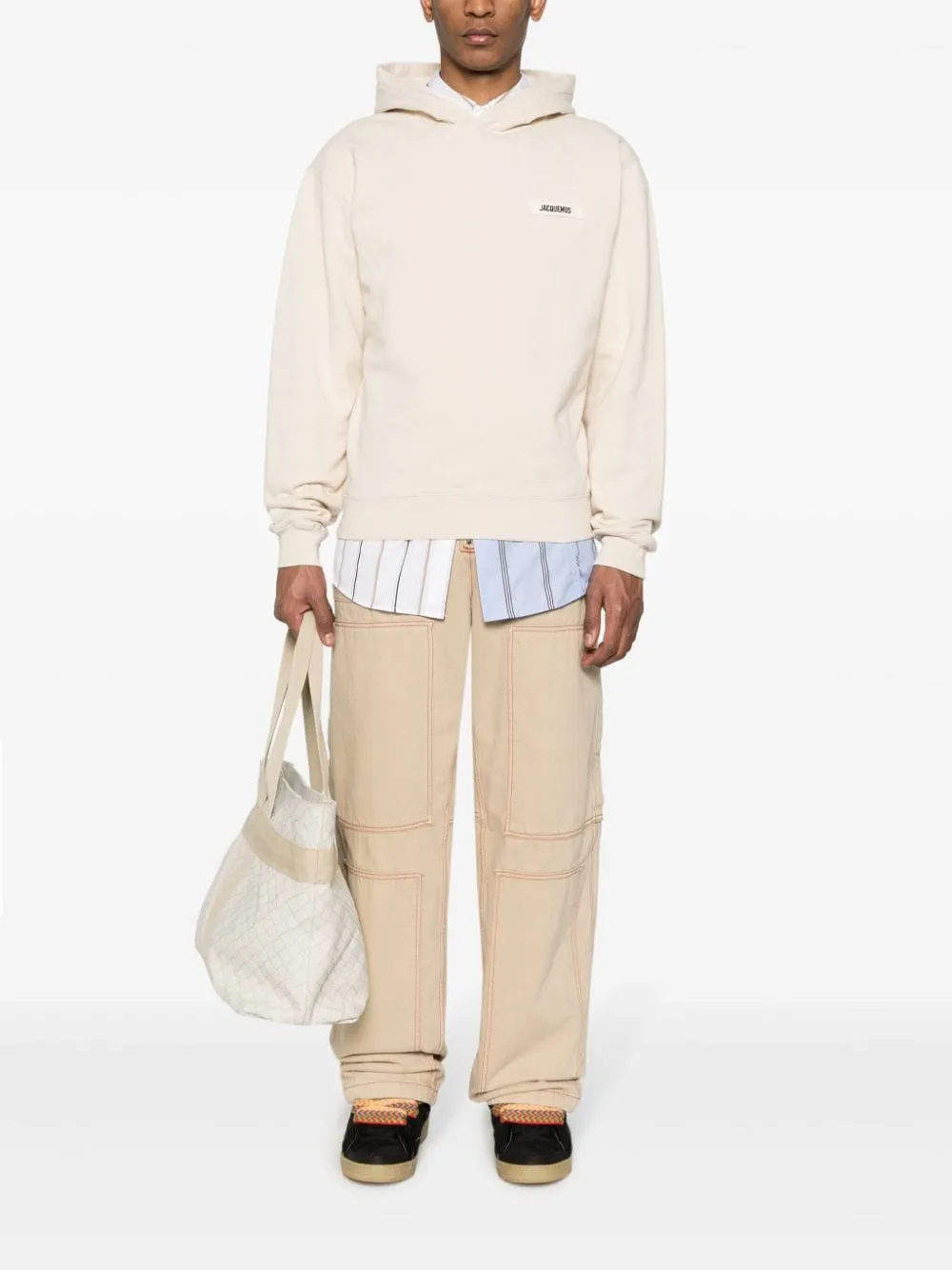 Jacquemus Le Hoodie beige patch logo