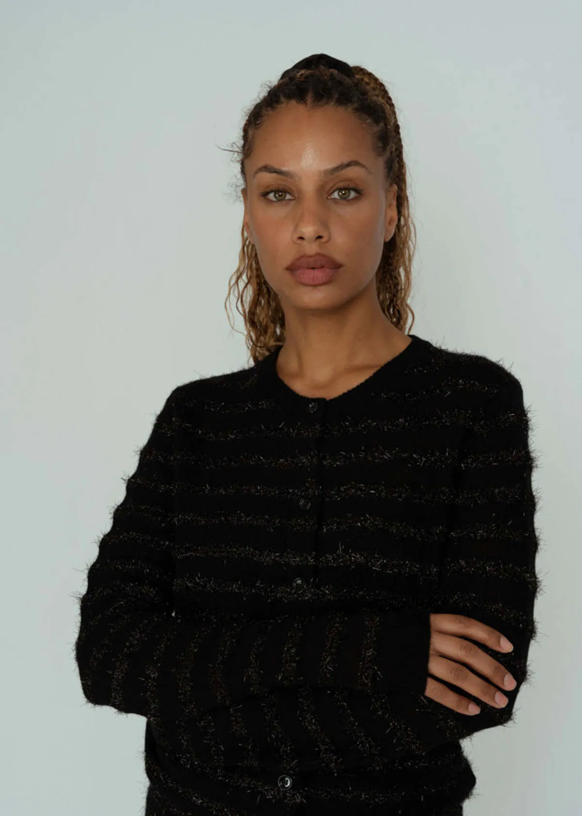 Knit Cardigan Sweater - Black Tinsel