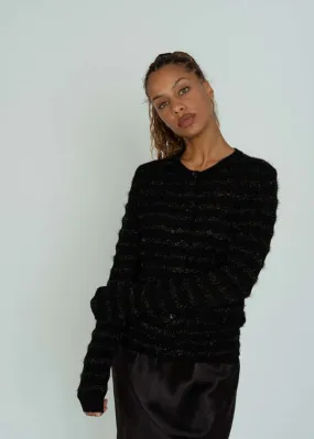 Knit Cardigan Sweater - Black Tinsel