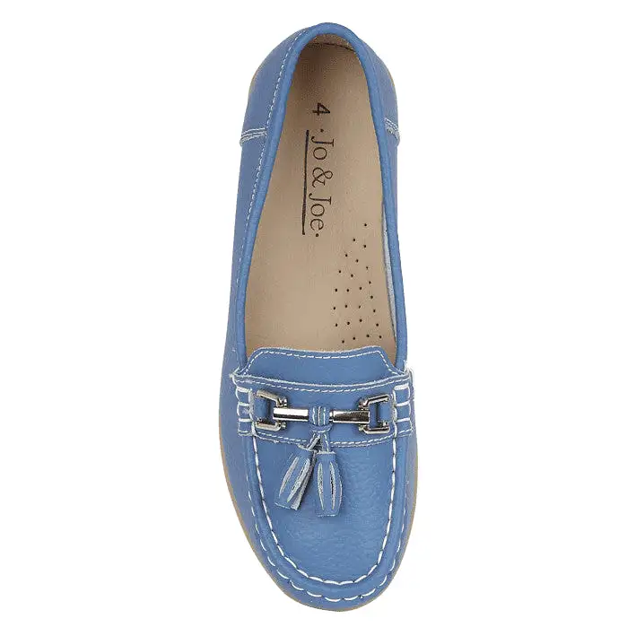 Ladies Leather Slip on French Blue Shoes Nautical Flat Jo & Joe