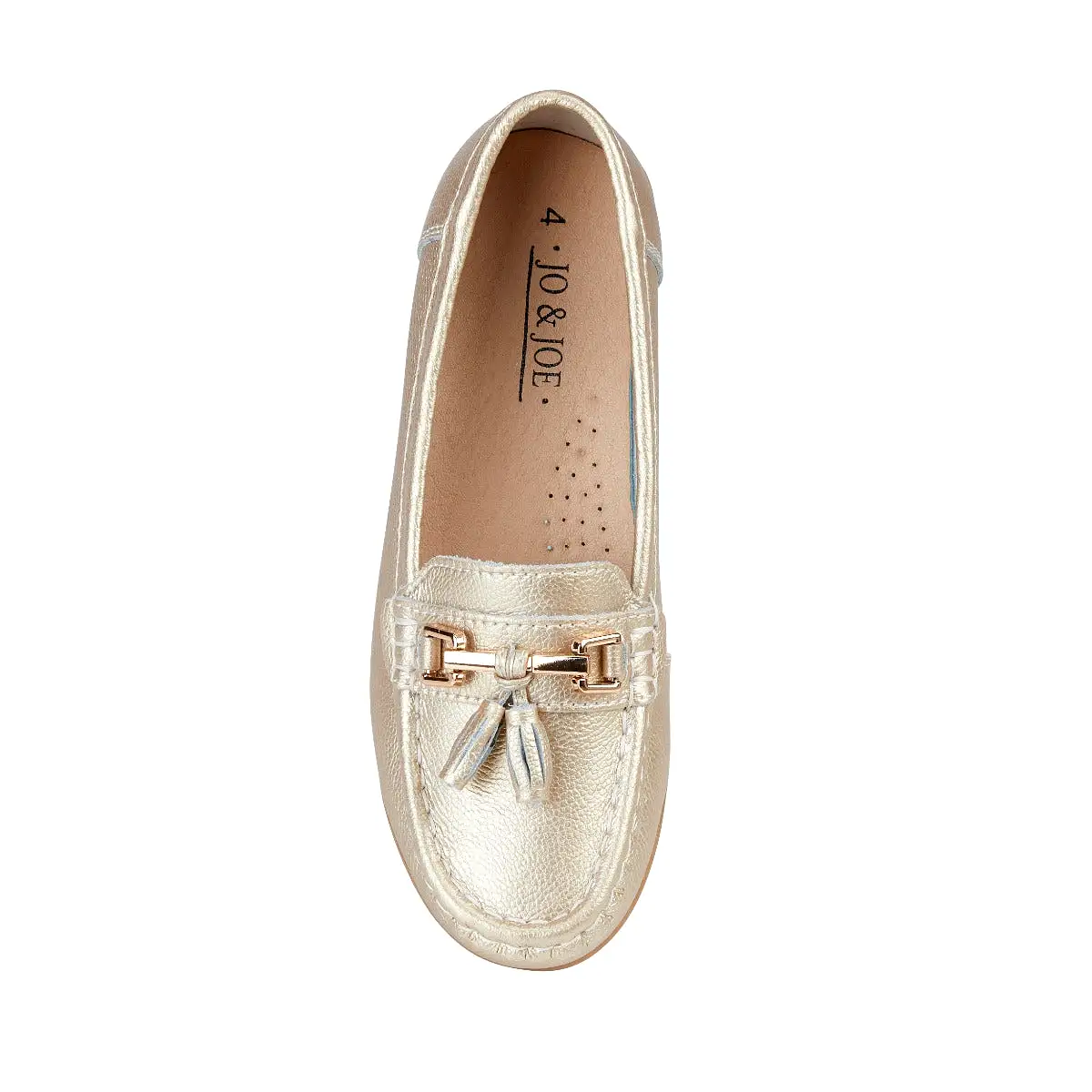 Ladies Leather Slip on Gold Shoes Nautical Flat Jo & Joe