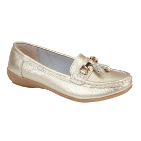 Ladies Leather Slip on Gold Shoes Nautical Flat Jo & Joe