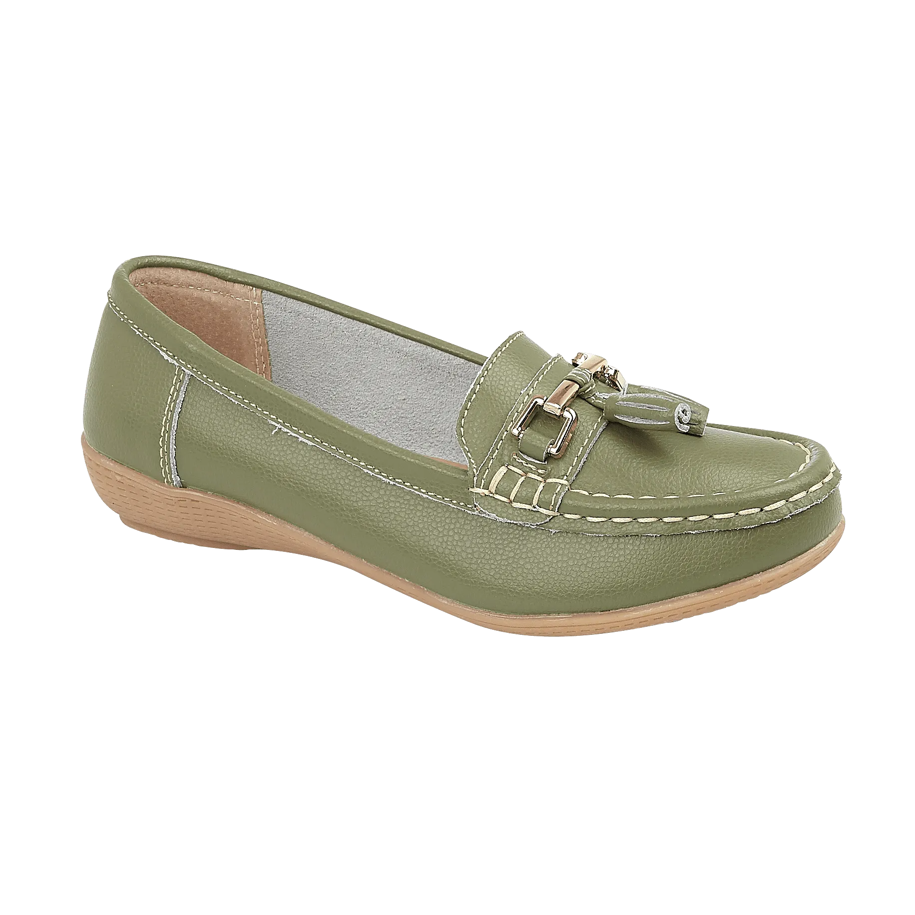 Ladies Leather Slip on Mistletoe Green Shoes Nautical Flat Jo & Joe