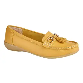 Ladies Leather Slip on Mustard Shoes Nautical Flat Jo & Joe