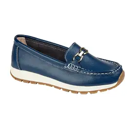 Ladies Leather Slip on Navy Shoes Ipanema Flat Jo & Joe