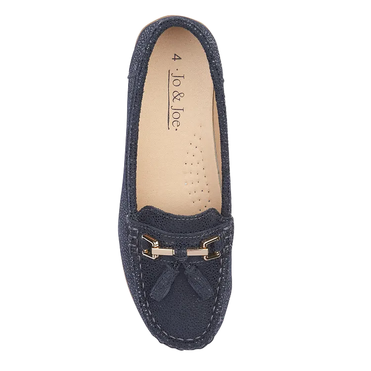 Ladies Leather Slip on Navy Shoes Tahiti Flat Jo & Joe