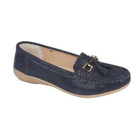 Ladies Leather Slip on Navy Shoes Tahiti Flat Jo & Joe