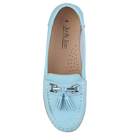 Ladies Leather Slip on Purist Blue Shoes Nautical Flat Jo & Joe