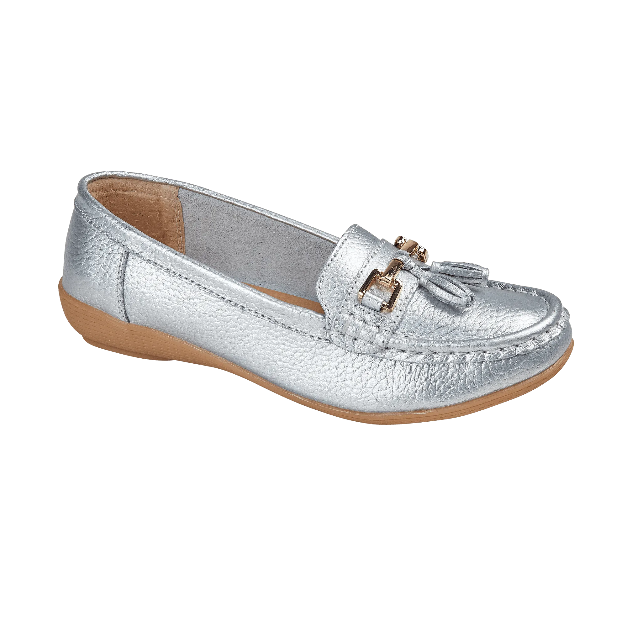 Ladies Leather Slip on Silver Shoes Nautical Flat Jo & Joe