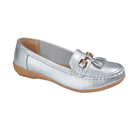 Ladies Leather Slip on Silver Shoes Nautical Flat Jo & Joe