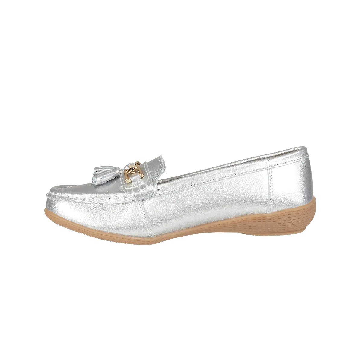 Ladies Leather Slip on Silver Shoes Nautical Flat Jo & Joe