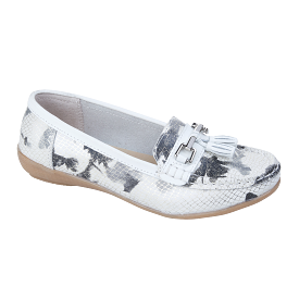 Ladies Leather Slip on White Multi Shoes Helsinki Flat Jo & Joe