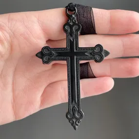 Large Victorian Vulcanite Mourning Cross Pendant