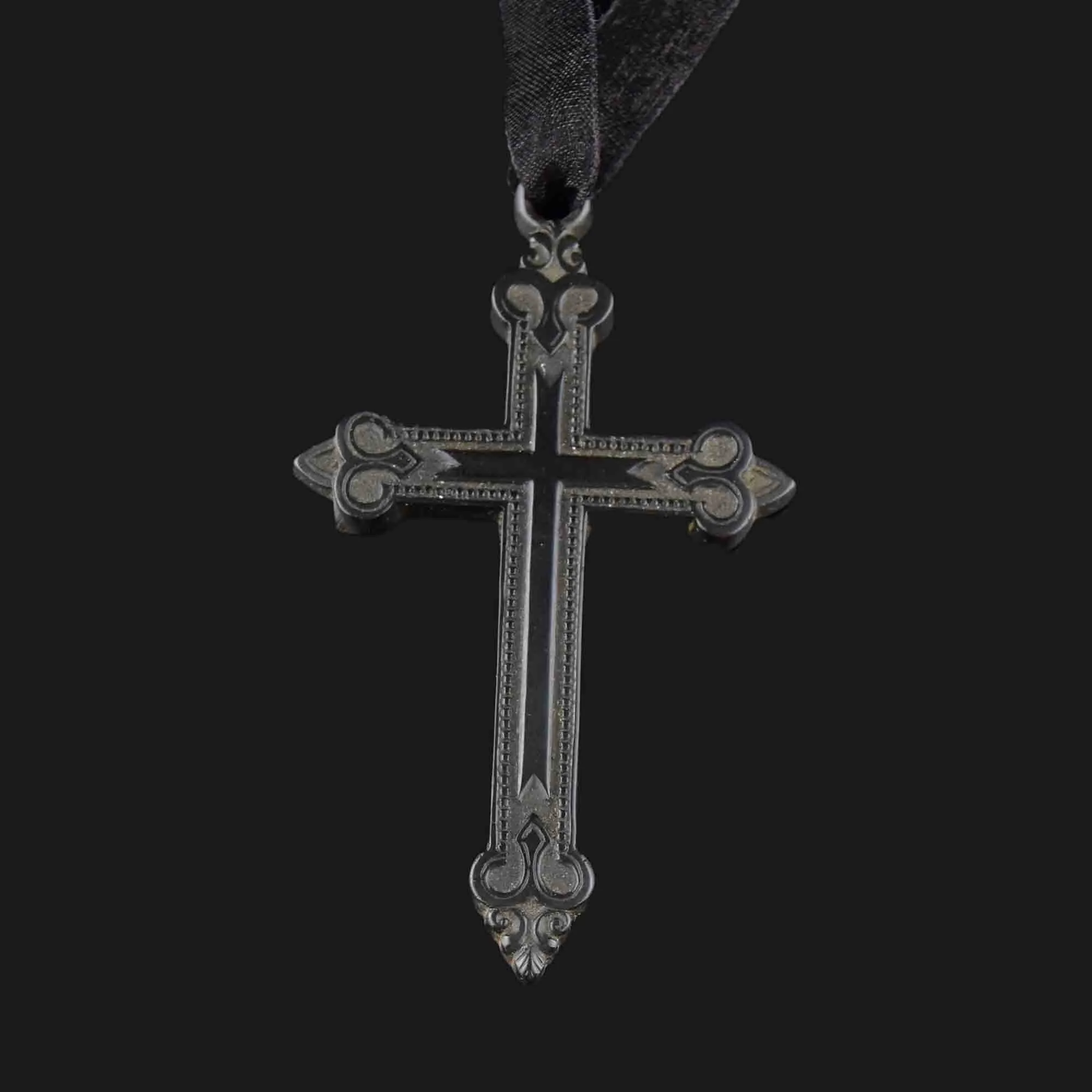 Large Victorian Vulcanite Mourning Cross Pendant