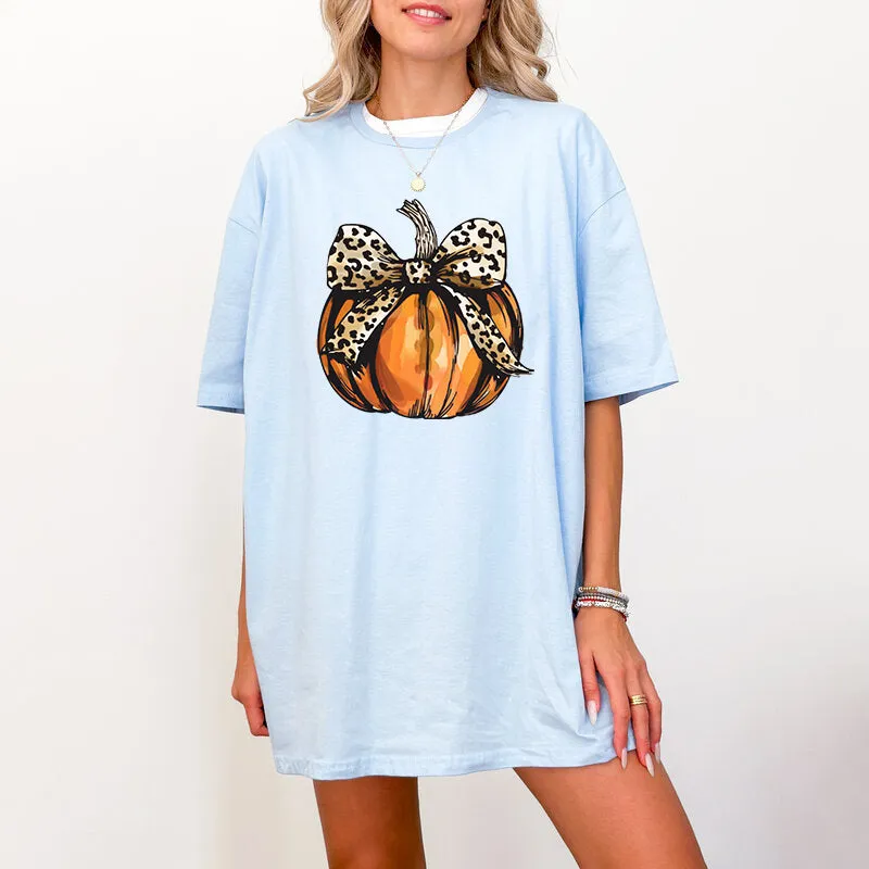 Leopard Print Pumpkin Halloween T Shirt for Women