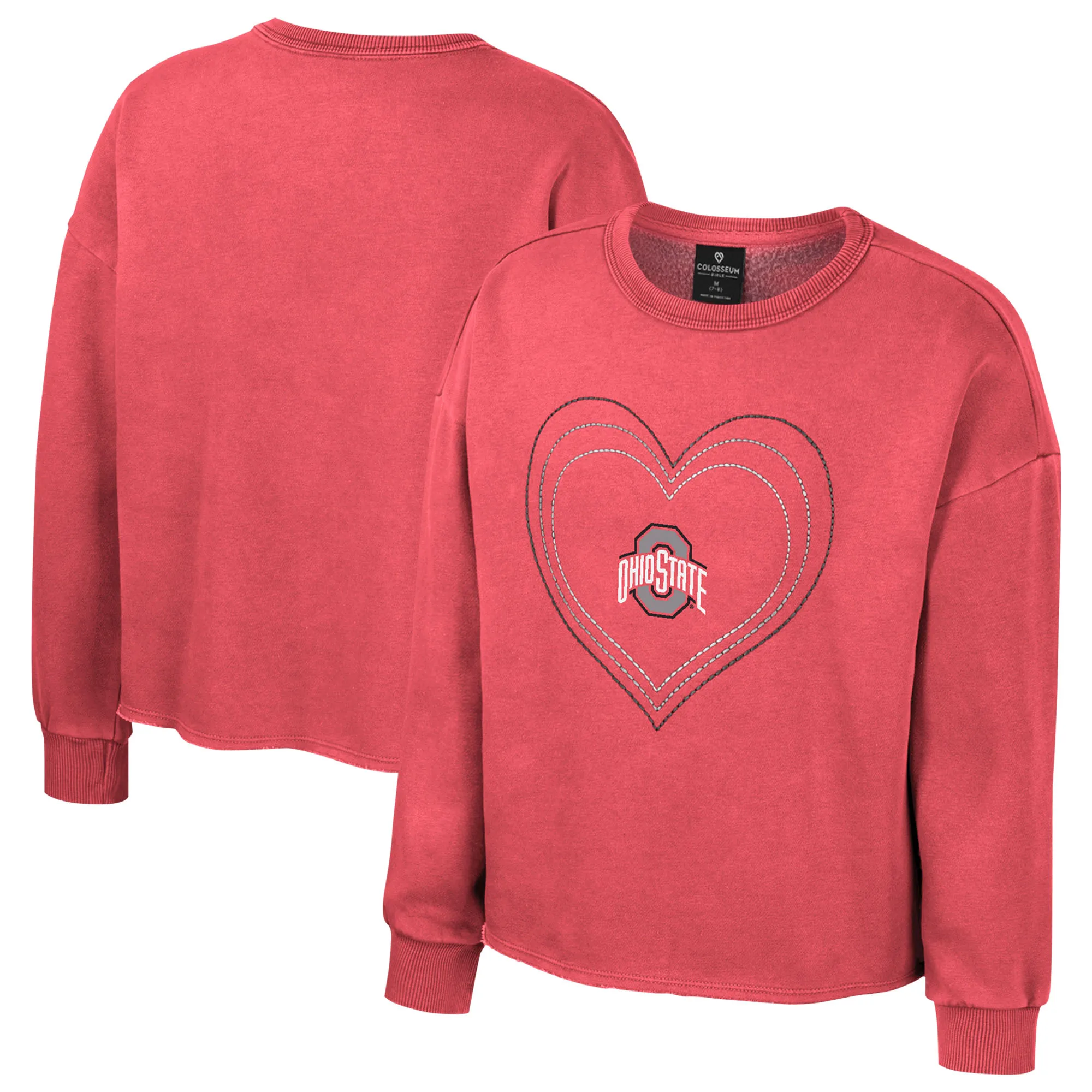 Lids Girls Youth Colosseum Scarlet Ohio State Buckeyes Audrey Washed Fleece Pullover Crewneck Sweatshirt