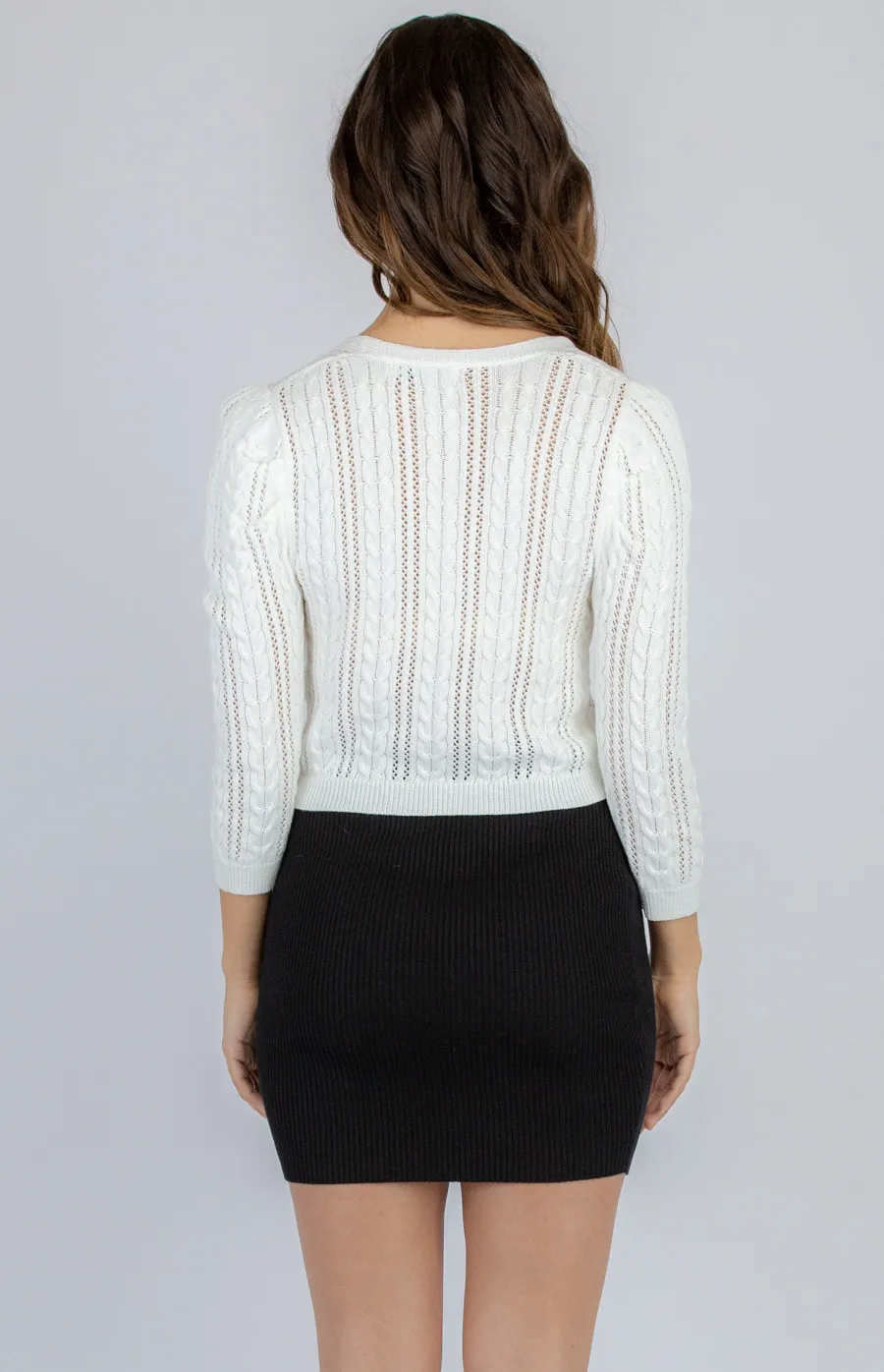 Light Weight Cable Knit Cardigan with 3/4 Sleeve (SKN417)