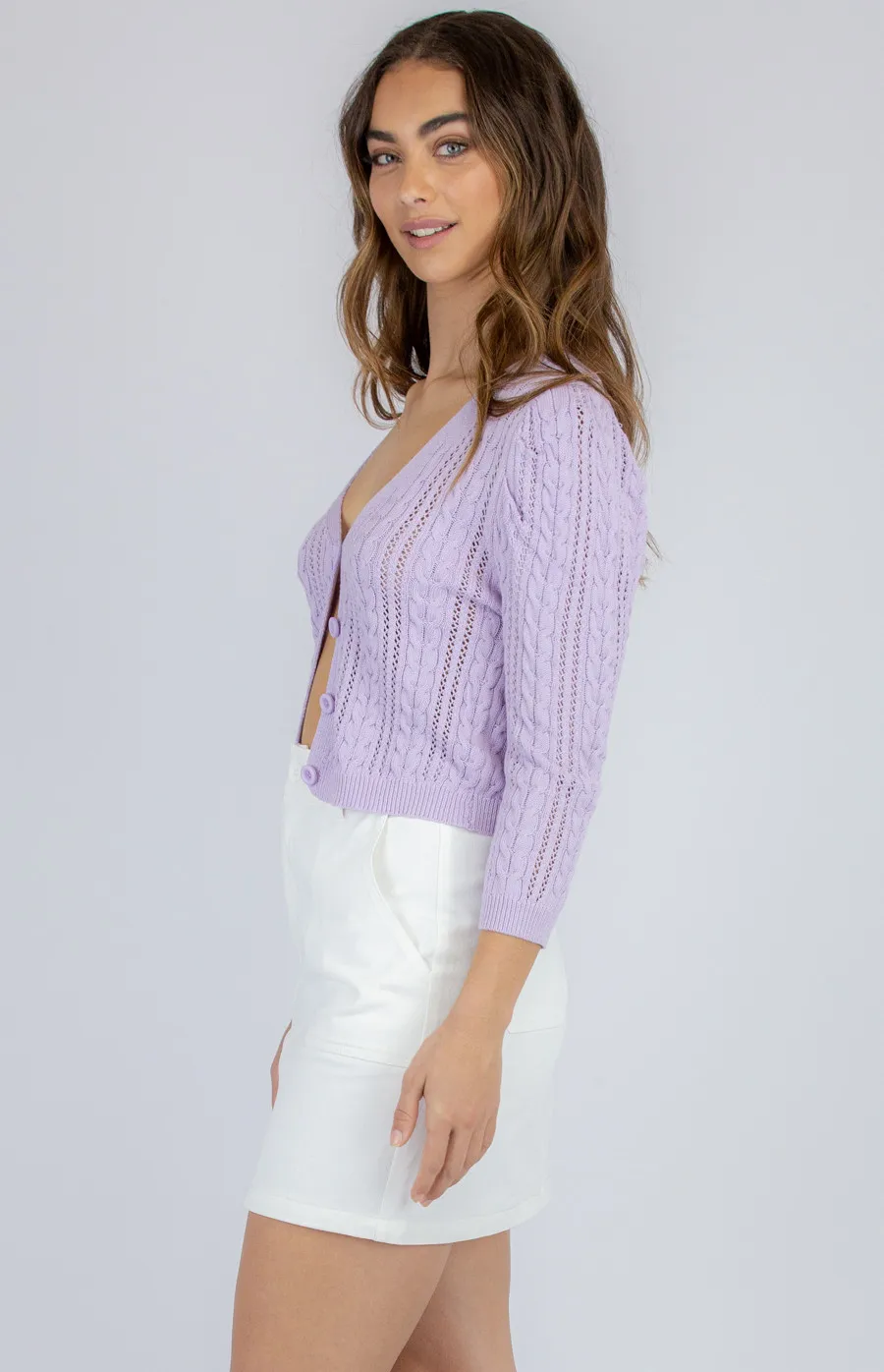 Light Weight Cable Knit Cardigan with 3/4 Sleeve (SKN417)