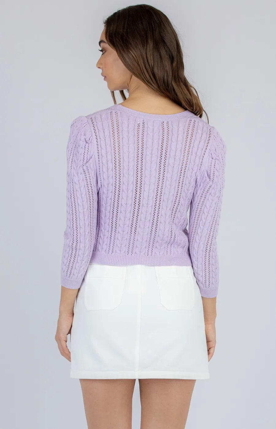 Light Weight Cable Knit Cardigan with 3/4 Sleeve (SKN417)