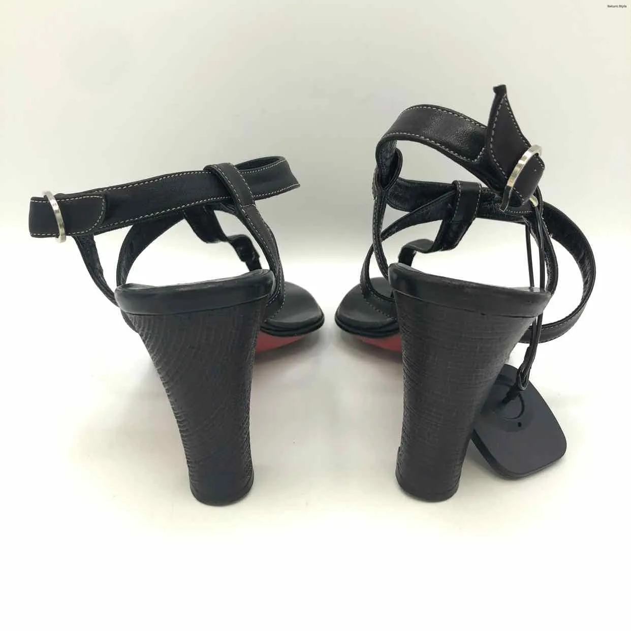 LOUBOUTIN Black Leather Made in Italy Sandal 3.5 Heel Shoes