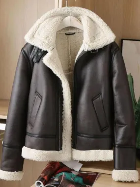 Mens New Winter Doubly Warm Faux Leather Lambswool Jackets Men's Vintage Biker Coat