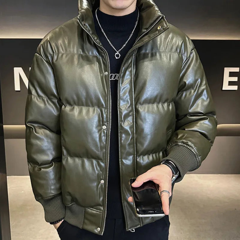 Men's Polyester Korean Fashion Solid Color Thickened Warm Winter Jacket