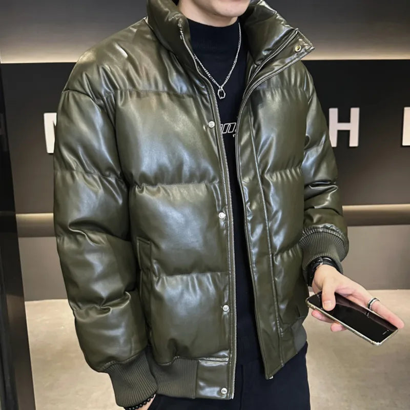 Men's Polyester Korean Fashion Solid Color Thickened Warm Winter Jacket