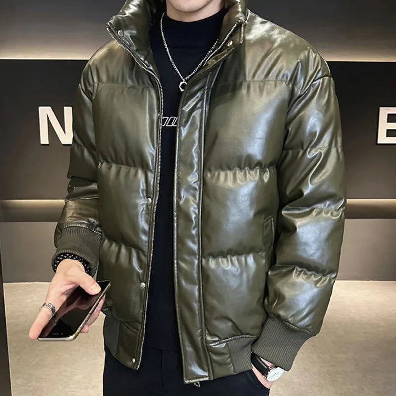 Men's Polyester Korean Fashion Solid Color Thickened Warm Winter Jacket