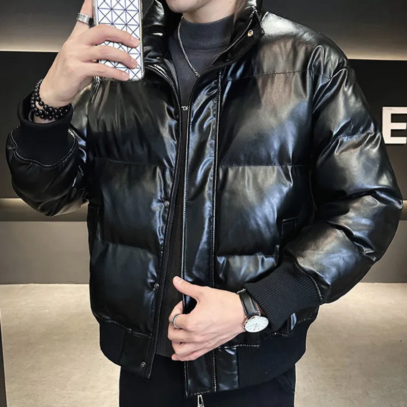 Men's Polyester Korean Fashion Solid Color Thickened Warm Winter Jacket