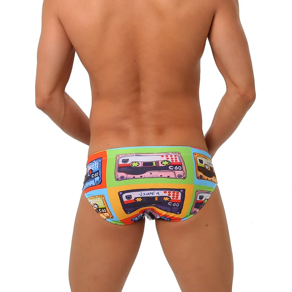 Men's Sexy Printed Patchwork Water Sports Beach Swimwear Briefs