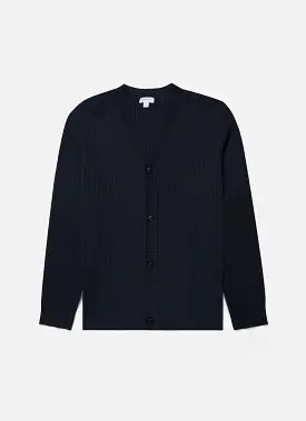 Men's Textured Knit Cardigan in Navy