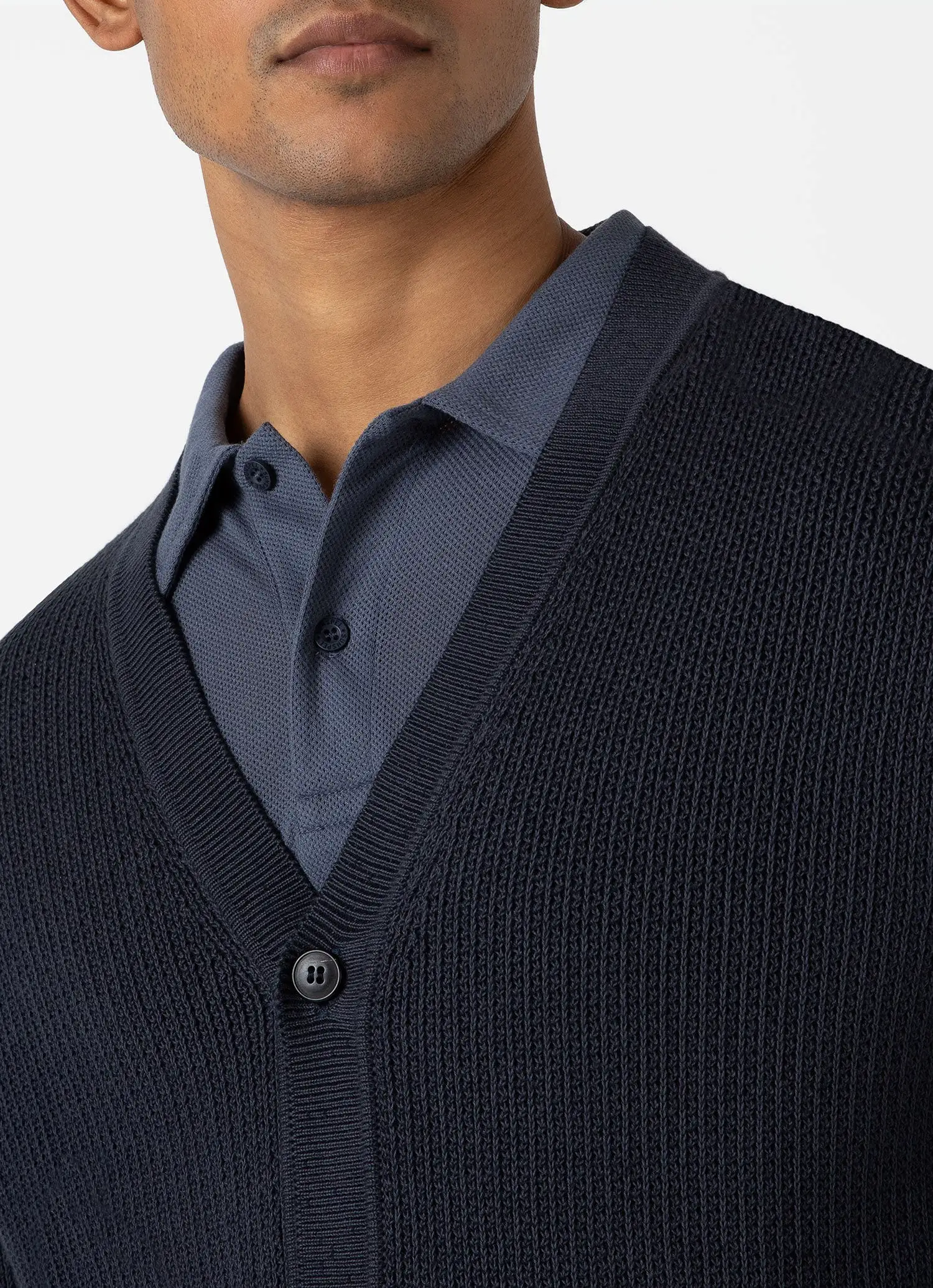 Men's Textured Knit Cardigan in Navy