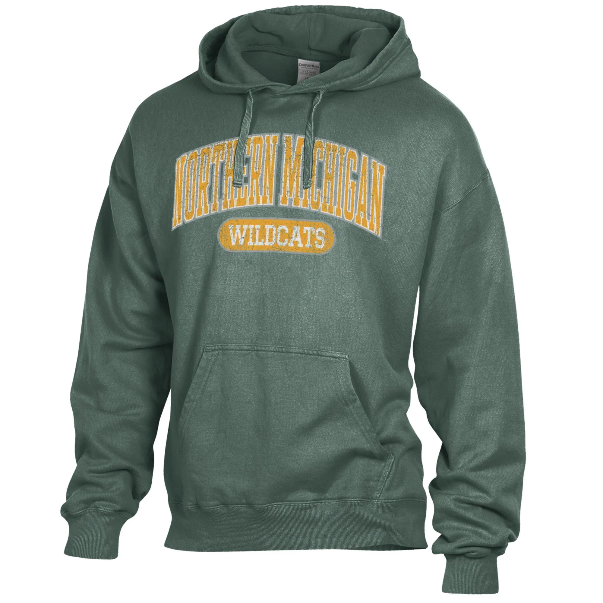 Men's Comfort Wash  Green Northern Michigan Wildcats Lightweight Fleece Pullover Hoodie