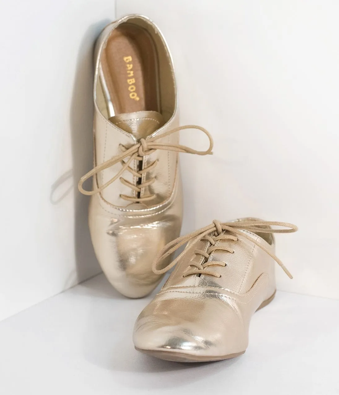 Metallic Gold Classic Lace Up Flats