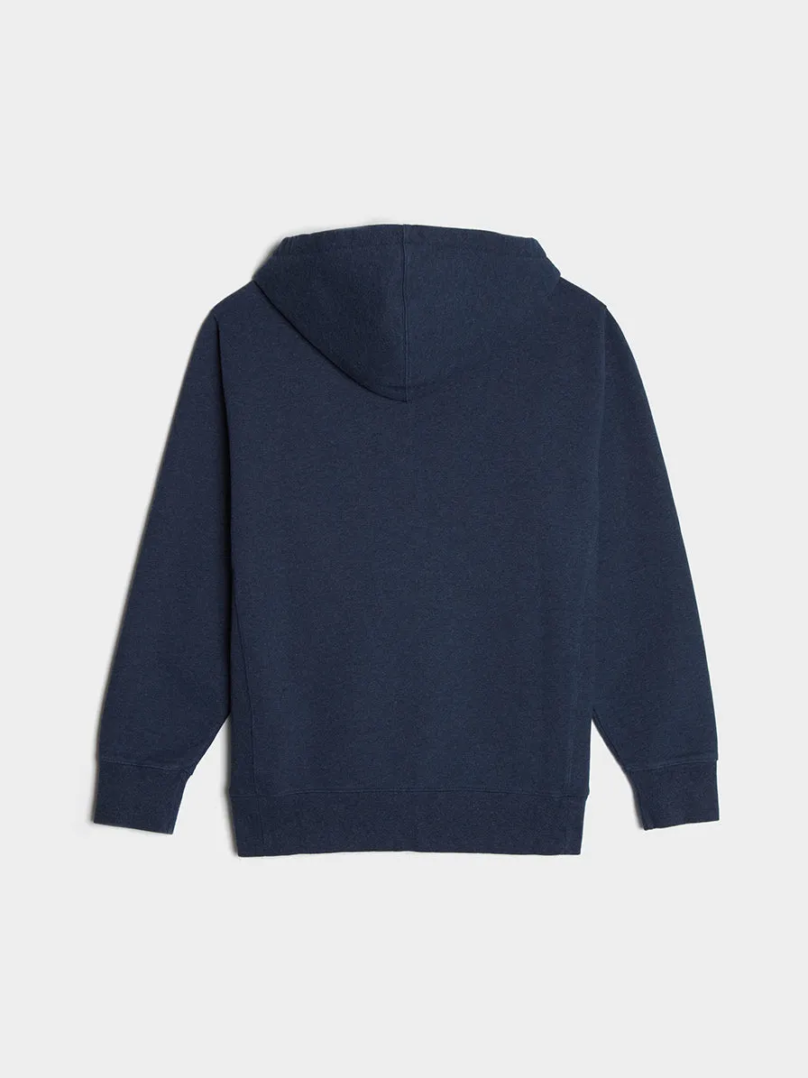 Mini Handwriting Relaxed Hoodie, Navy Melange