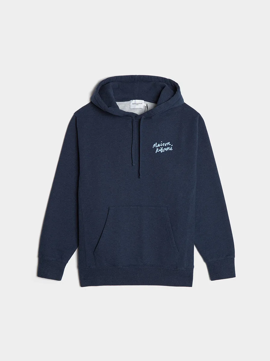 Mini Handwriting Relaxed Hoodie, Navy Melange