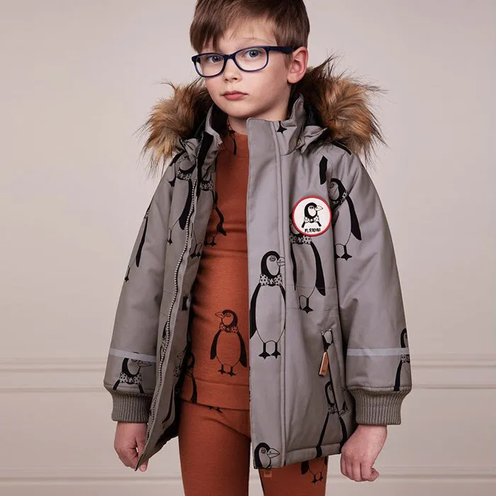 Mini Rodini Baby And Child K2 Coat With All Over Penguin Print Grey