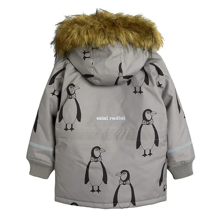 Mini Rodini Baby And Child K2 Coat With All Over Penguin Print Grey