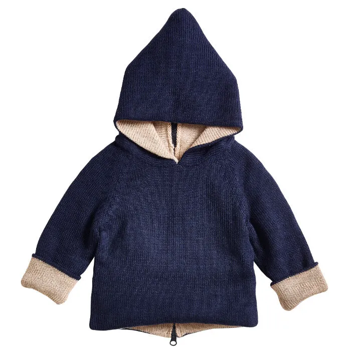 Oeuf Baby Reversible Hoodie Indigo Blue And Sand Beige